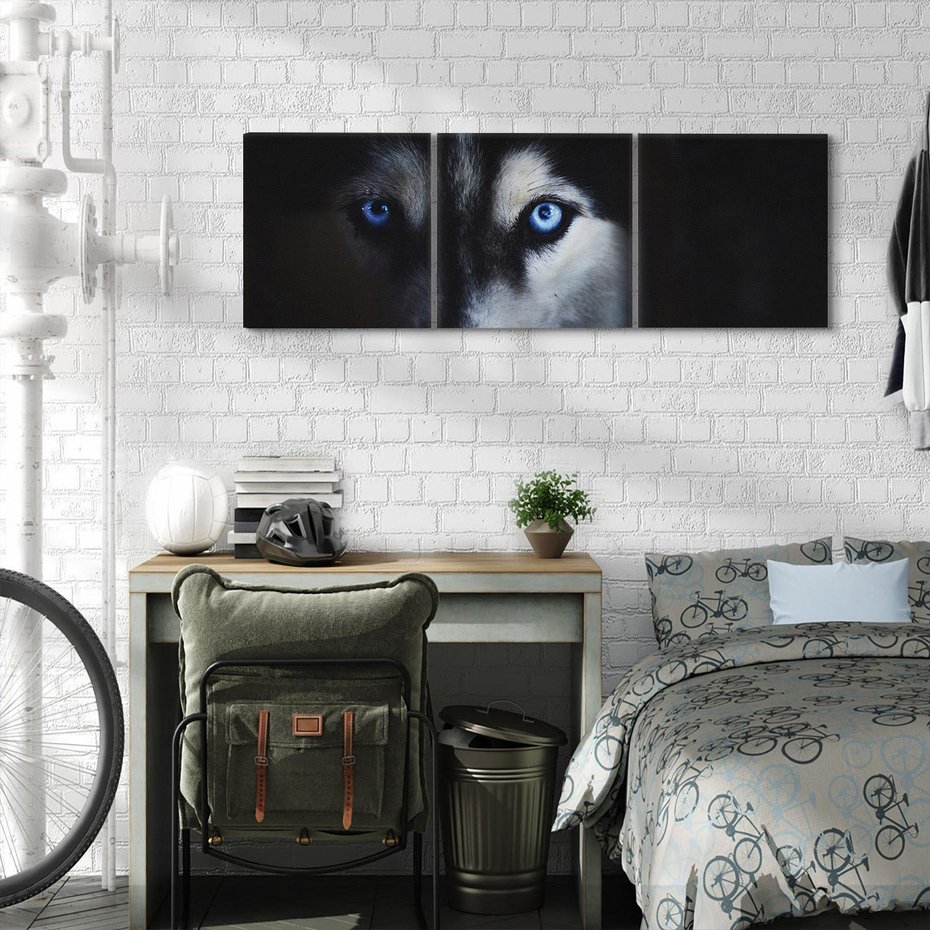 Obraz na płótnie 120x40 - Wilk i husky: siła przyjaźni - wilk, husky