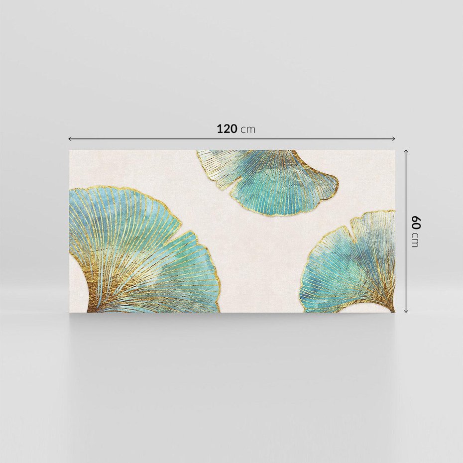 Obraz na płótnie 120x60 - Złota Melodia Liści - złote, turkusowe liście miłorzębu