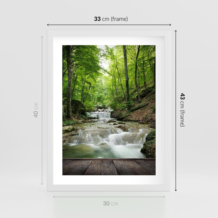 Plakat w ramie 30x40 - Plączący się strumień - rzeka, strumień - rama biała