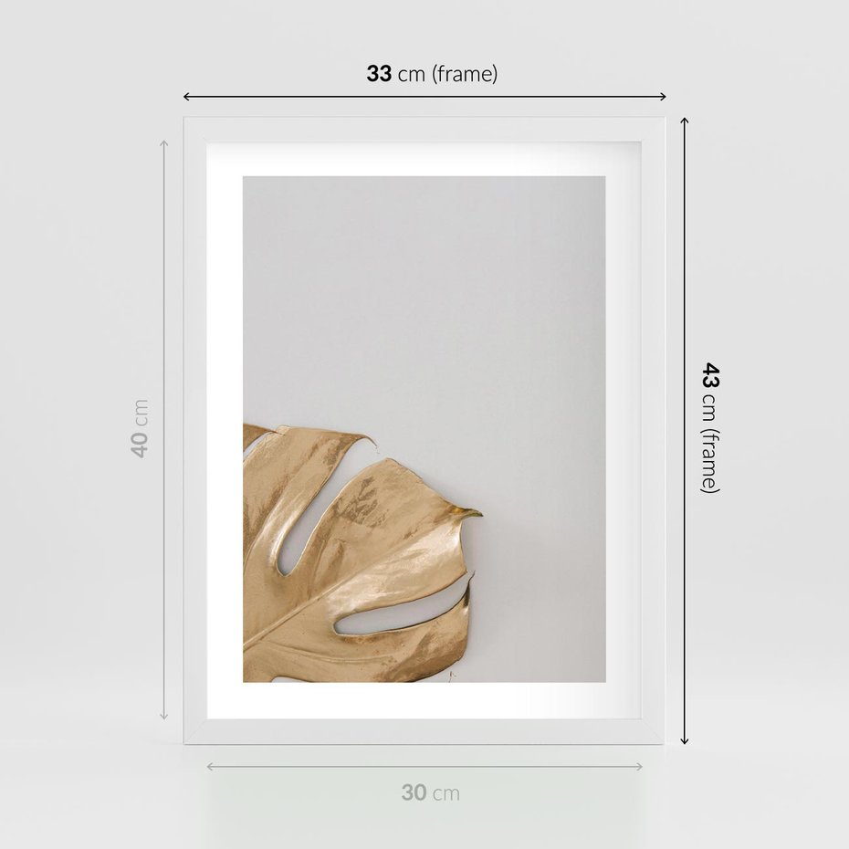 Plakat w ramie 30x40 - Natury Szlachetność - złote, liście - rama biała