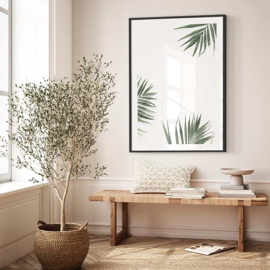 Plakat bez ramy 21x30 - Liście Palmy na Czystym Tle - liście palmy, białe tło