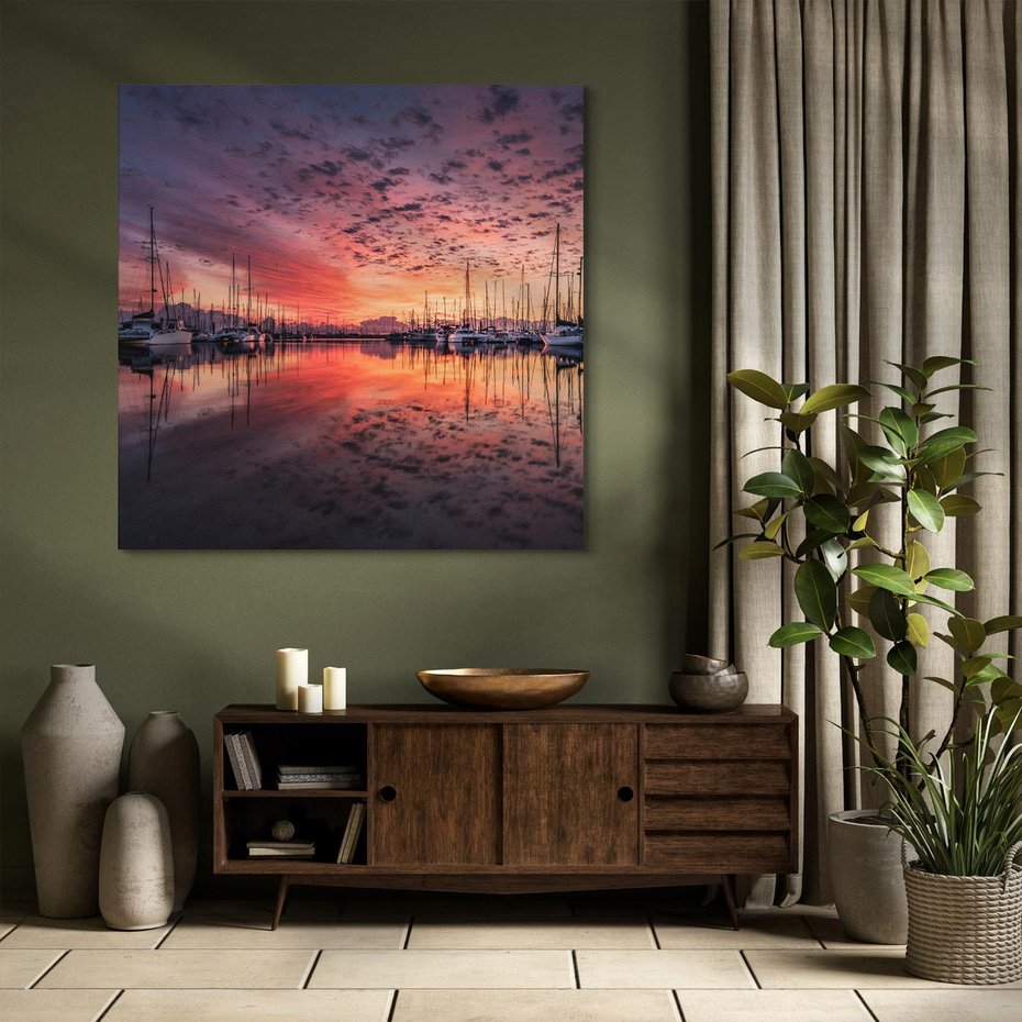 Obraz na płótnie 40x40 - Morze, fale i skały - zachód słońca,