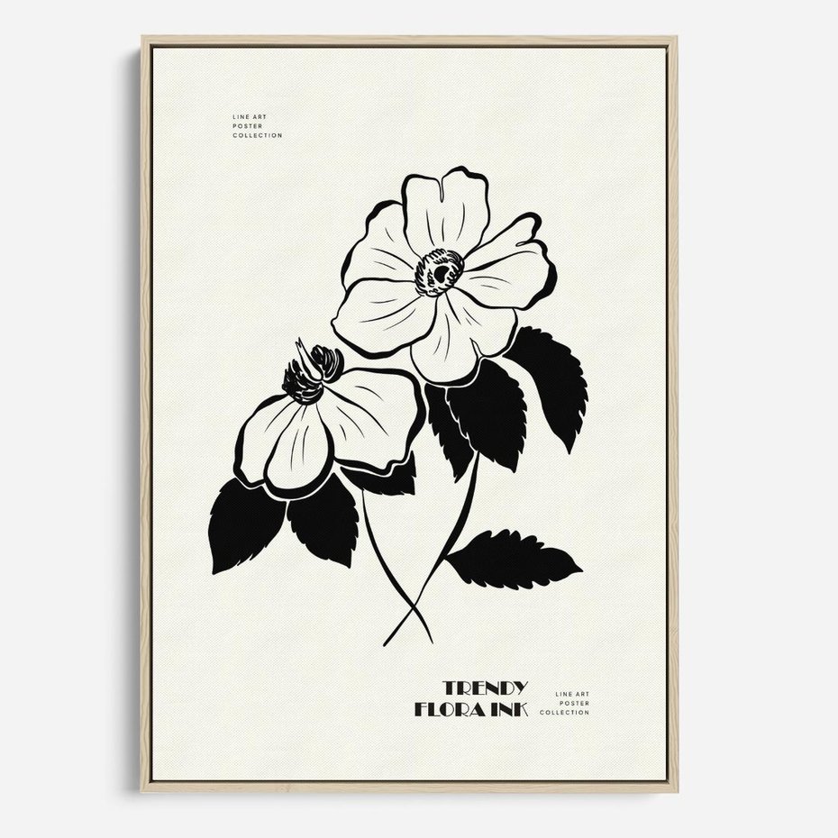 Obraz w ramie 70x100 - Poezja kwiecistej kreski - kwiaty, minimalistyczne - rama drewno