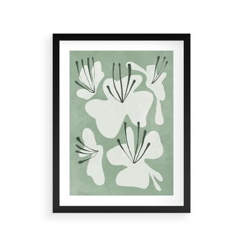 Plakat w ramie 50x70 - Rozkwitające Ukojenie - zgaszona zieleń, kwiaty - rama czarna