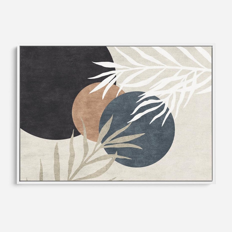 Obraz w ramie 70x50 - Symfonia skradzionych chwil - cienie liści palmy, beżowe tłó - rama biała