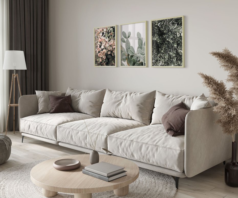 Zestaw obrazy w ramie 30x40 galeria - Rośliny, liście, kaktusy - rama drewno