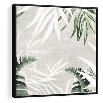 Obraz w ramie 50x50 - Zielony Raj - monstera, palmy - rama czarna