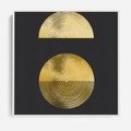 Obraz w ramie 50x50 - Migotliwe Przeniknięcia - złote koła, czarne tło - rama biała