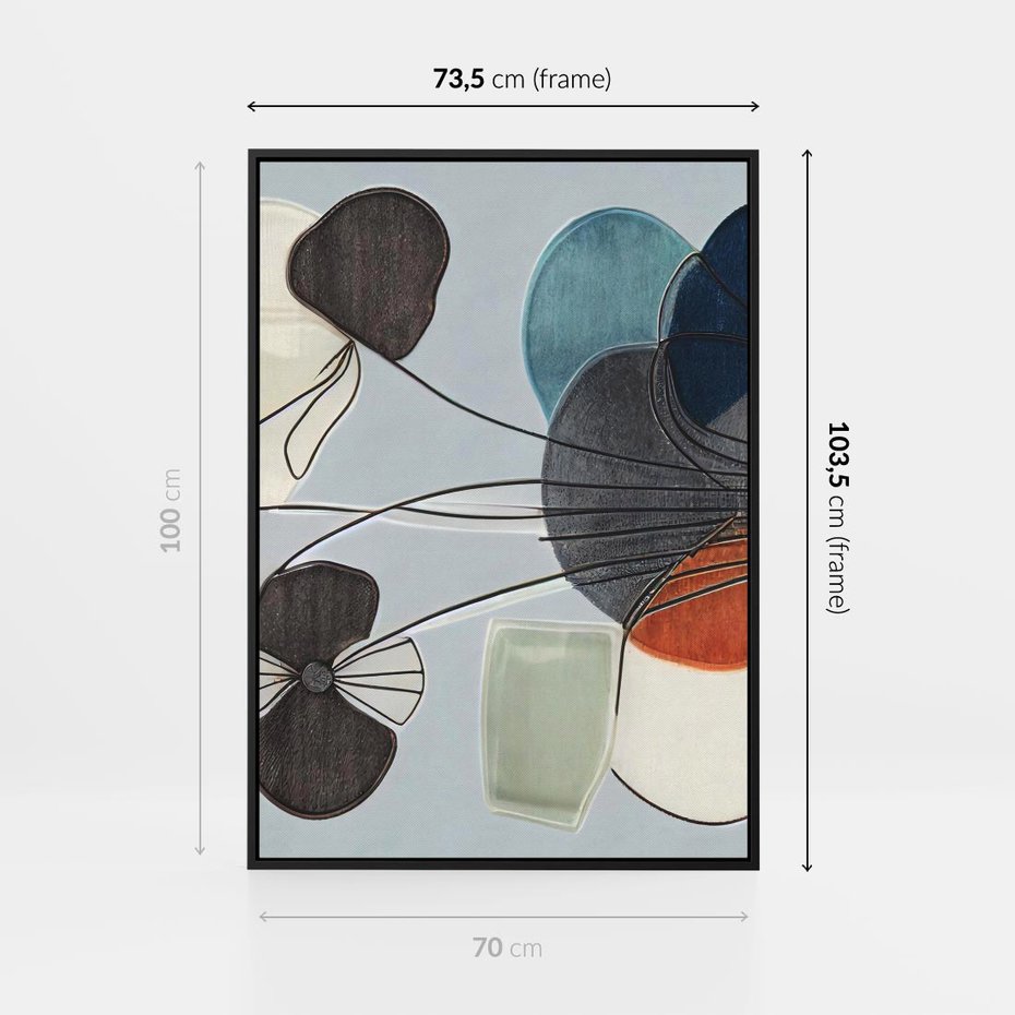 Obraz w ramie 70x100 - Plamy w Niebieskim - sztuka abstrakcyjna, linie - rama czarna