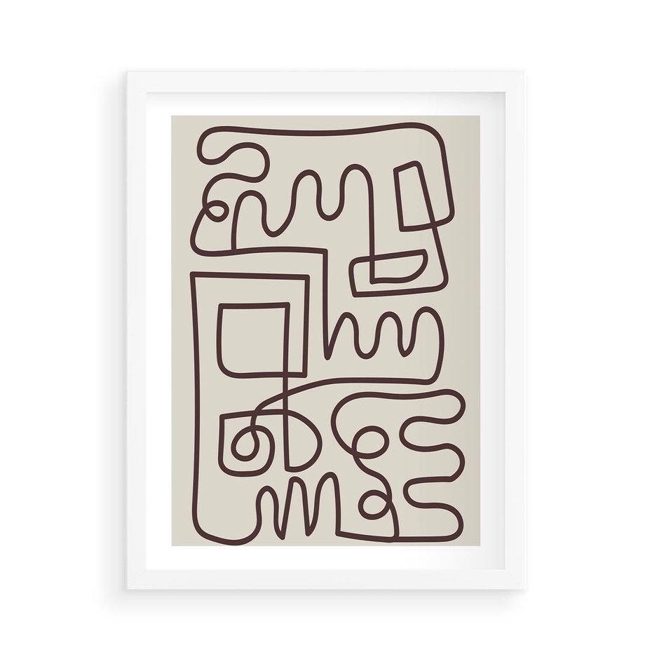 Plakat w ramie 50x70 - Etniczna Abstrakcja - nowoczesna boho grafika, abstrakcja - rama biała