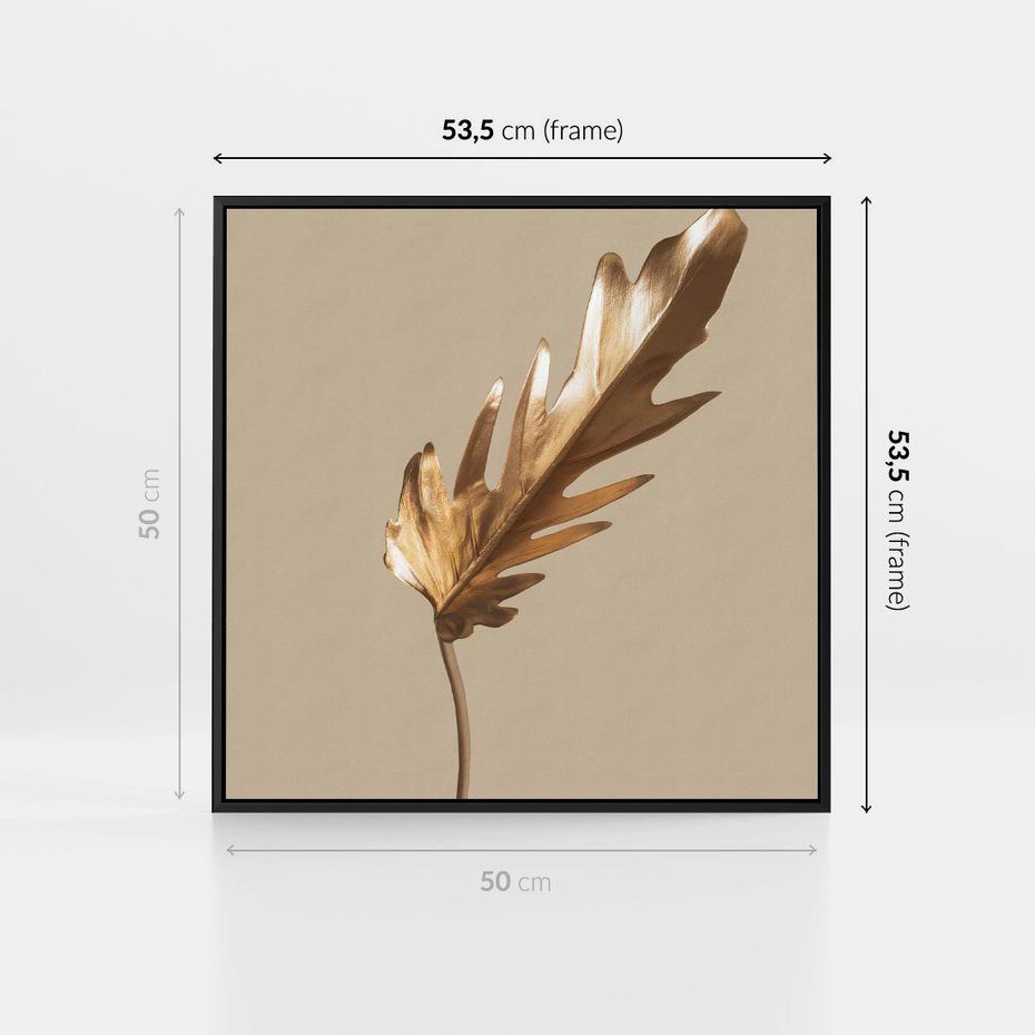 Obraz w ramie 50x50 - Piękno w Detalu - złoty, liść - rama czarna