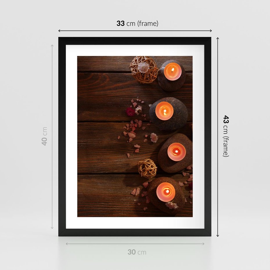 Plakat w ramie 30x40 - Relaksujące spa z pochodniami - spa, świece - rama czarna