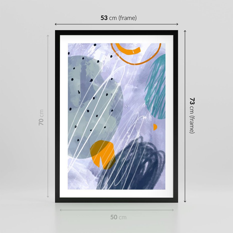 Plakat w ramie 50x70 - Pastelowe Przenikanie - abstrakcyjny plakat do młodzieżowego pokoju, granaty fiolety - rama czarna