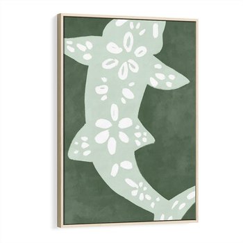 Obraz w ramie 70x100 - Migotliwe Wibracje Zieleni - zielony plakat, abstrakcja przypominająca rybę - rama drewno