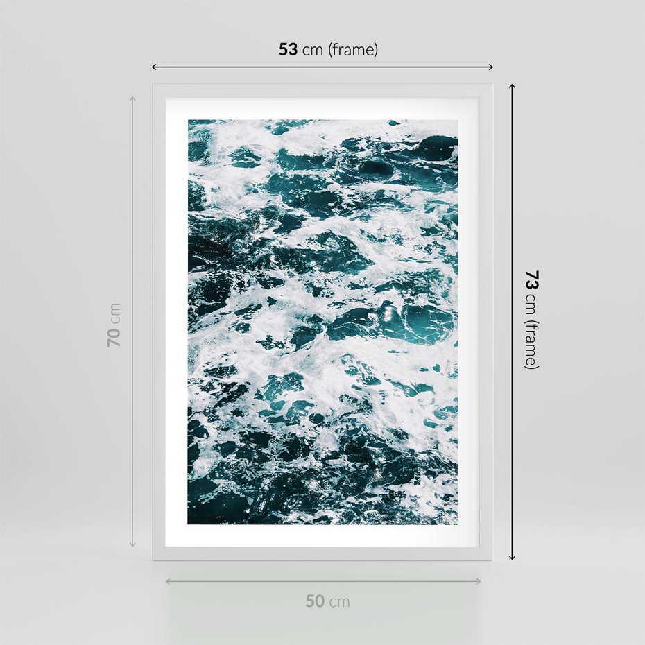 Plakat w ramie 50x70 - Potęga Natury: Wzburzone Fale Oceanu - wzburzone fale oceanu - rama biała