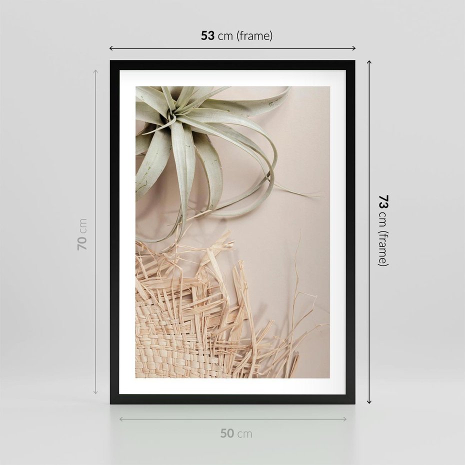 Plakat w ramie 50x70 - Aloes w Stylu Boho - kompozycja, wiklina - rama czarna
