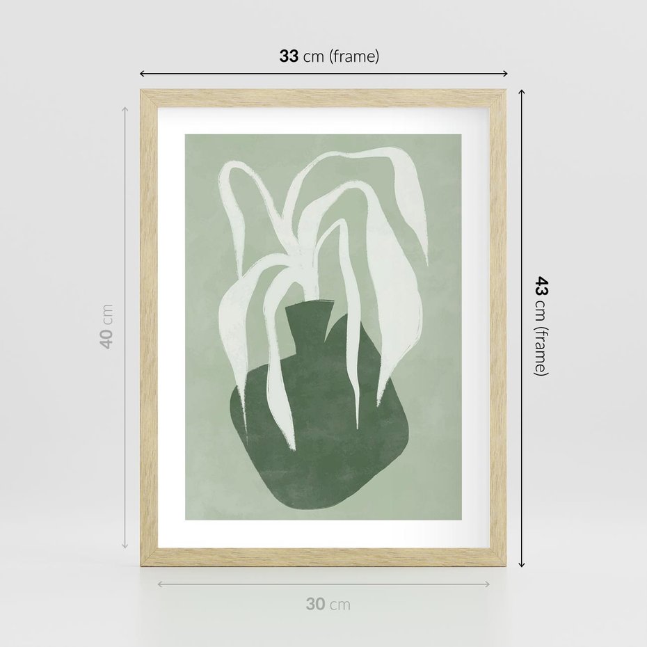 Plakat w ramie 30x40 - Zieleń Pulsującego Spokoju - zielona abstrakcja, zgaszona zieleń - rama drewno