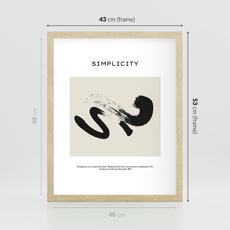 Plakat w ramie 40x50 - Prostota w kształcie - abstrakcja, maźnięcie farbą - rama drewno