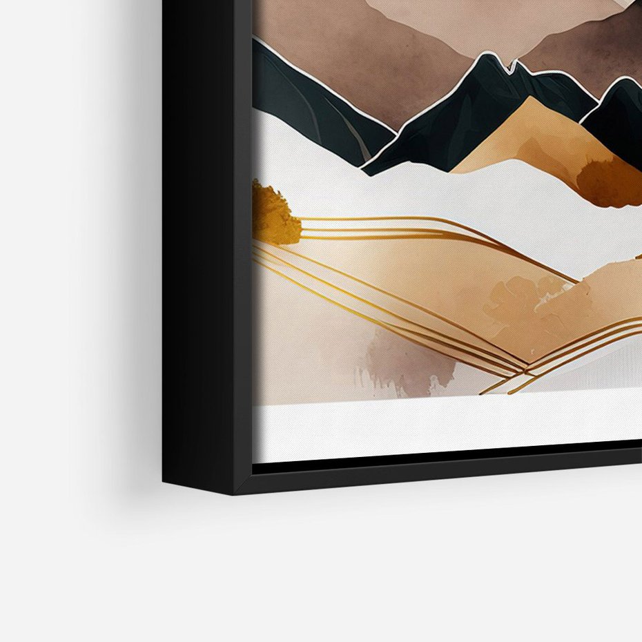 Obraz w ramie 50x70 - Góry Tonące w Pastelach - złote pastelowe góry, akwarela - rama czarna