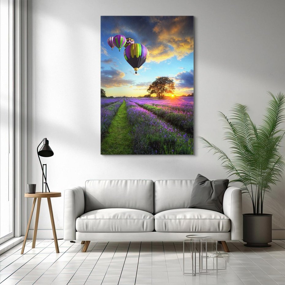 Obraz na płótnie 80x120 - Lawendowe Marzenia - lawenda, balony