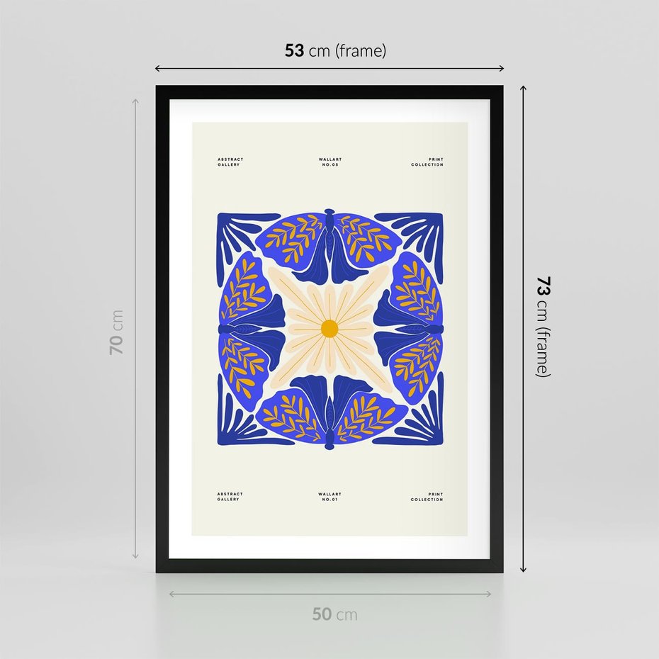 Plakat w ramie 50x70 - Księga Abstrakcji - abstrakcyjna boho kompozycja, granatowe ćmy - rama czarna