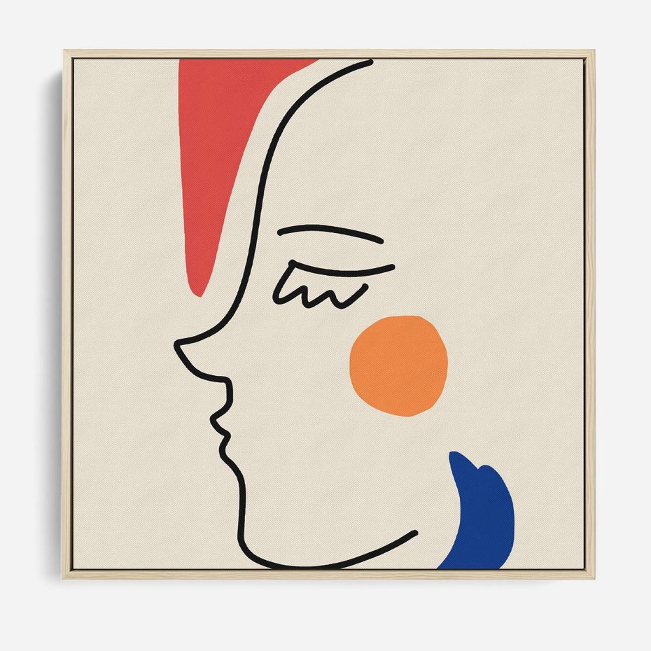 Obraz w ramie 80x80 - Impresje Kształtów - abstrakcyjny obraz, przypomina twarz - rama drewno