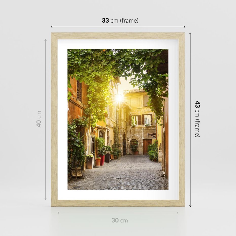 Plakat w ramie 30x40 - Malownicza Wędrówka - uliczka, perspektywa - rama drewno