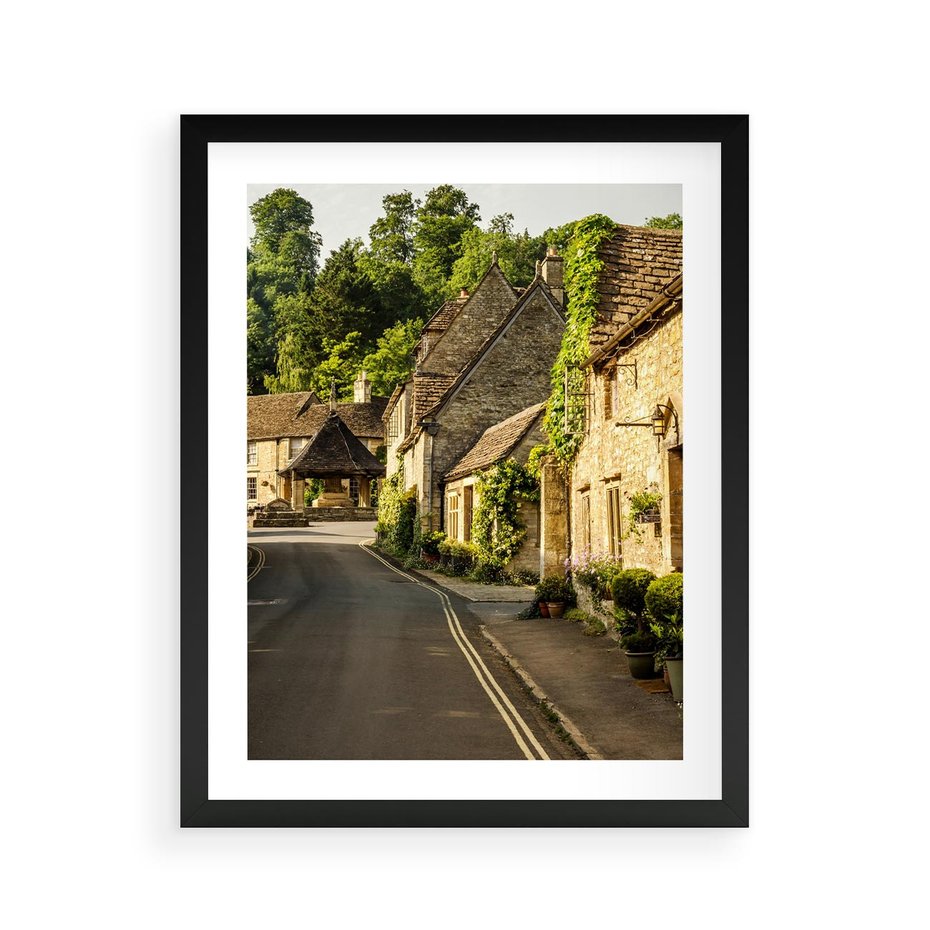 Plakat w ramie 40x50 - Magiczna podróż w głąb miasta - uliczka, perspektywa - rama czarna