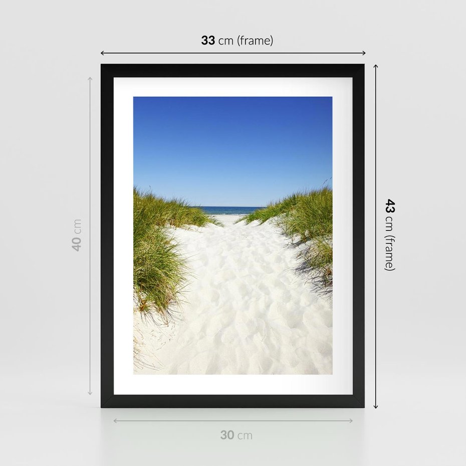 Plakat w ramie 30x40 - Relaks nad Morskimi Wzgórzami - plaża, wydmy - rama czarna