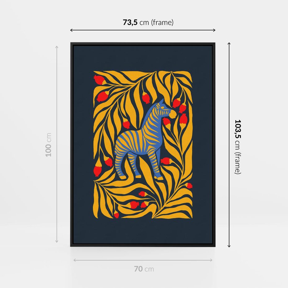 Obraz w ramie 70x100 - Wibracje Wyobraźni - zebra, granatowe tłó - rama czarna