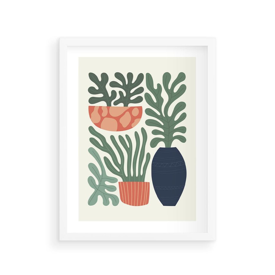 Plakat w ramie 30x40 - Abstrakcyjne Roślinne Formy - nowoczesna grafika, rośliny - rama biała