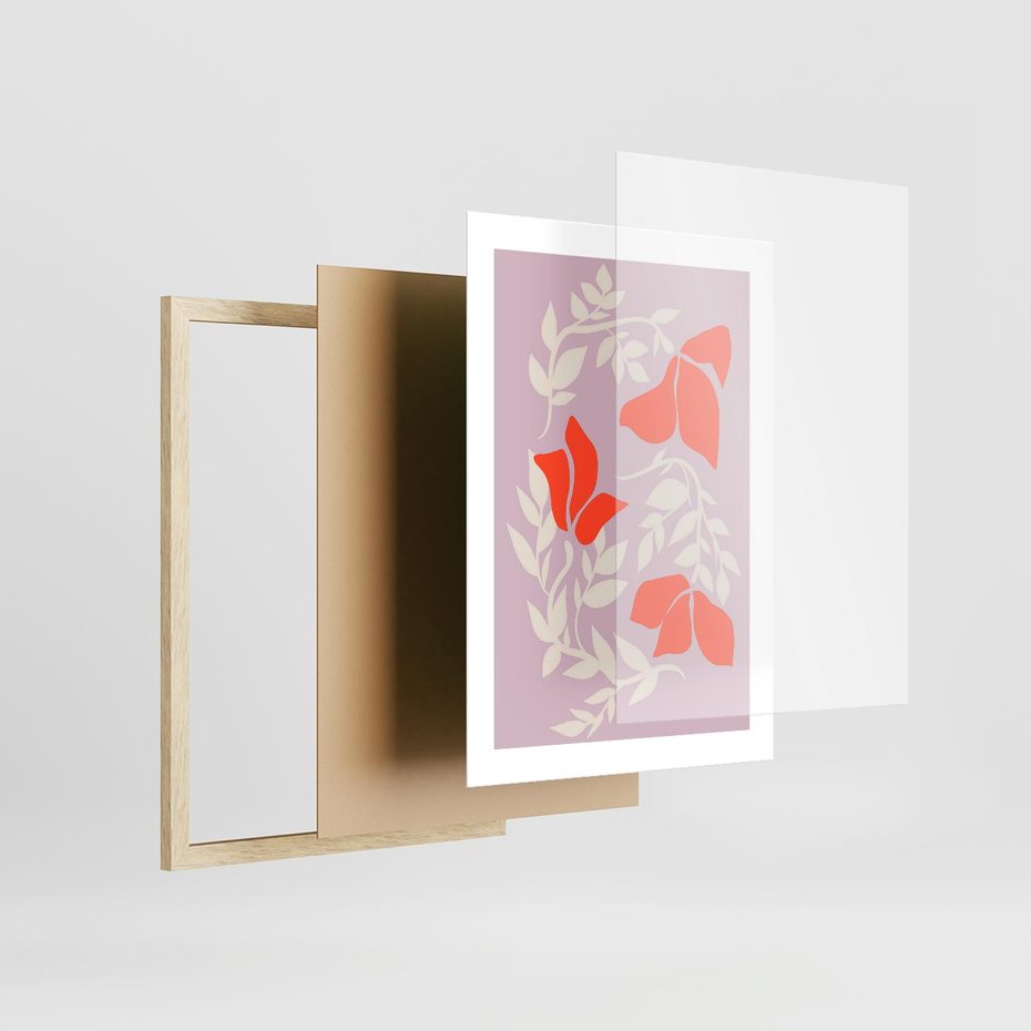 Plakat w ramie 30x40 - Kwiatowa Kreatywność - nowoczesny plakat, roślinne motywy - rama drewno