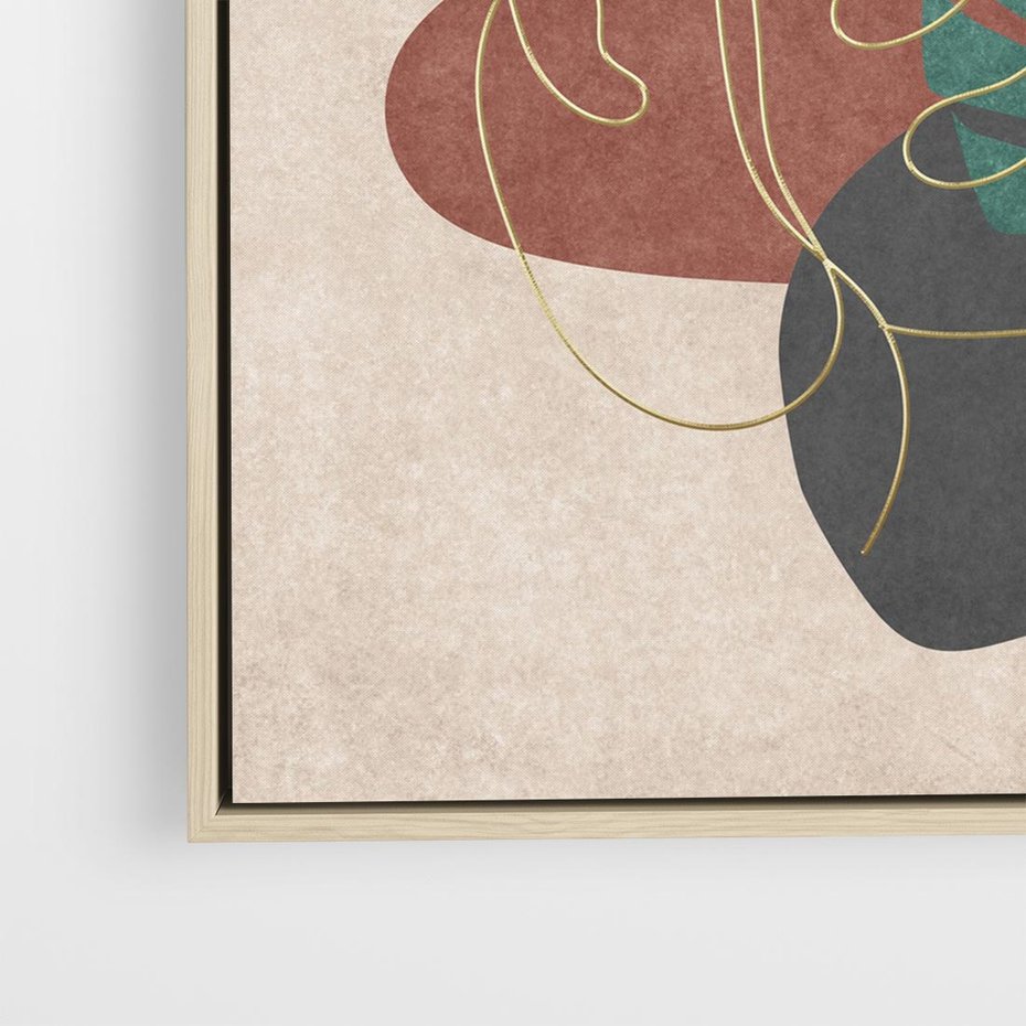 Obraz w ramie 80x80 - Akwarelowa Magia Liści - grafika, styl mid century - rama drewno