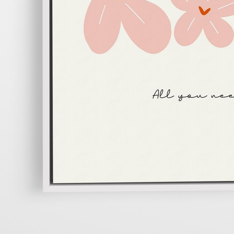 Obraz w ramie 70x100 - Miłość w Kompozycji - grafika, kompozycja kwiaty i serca - rama biała