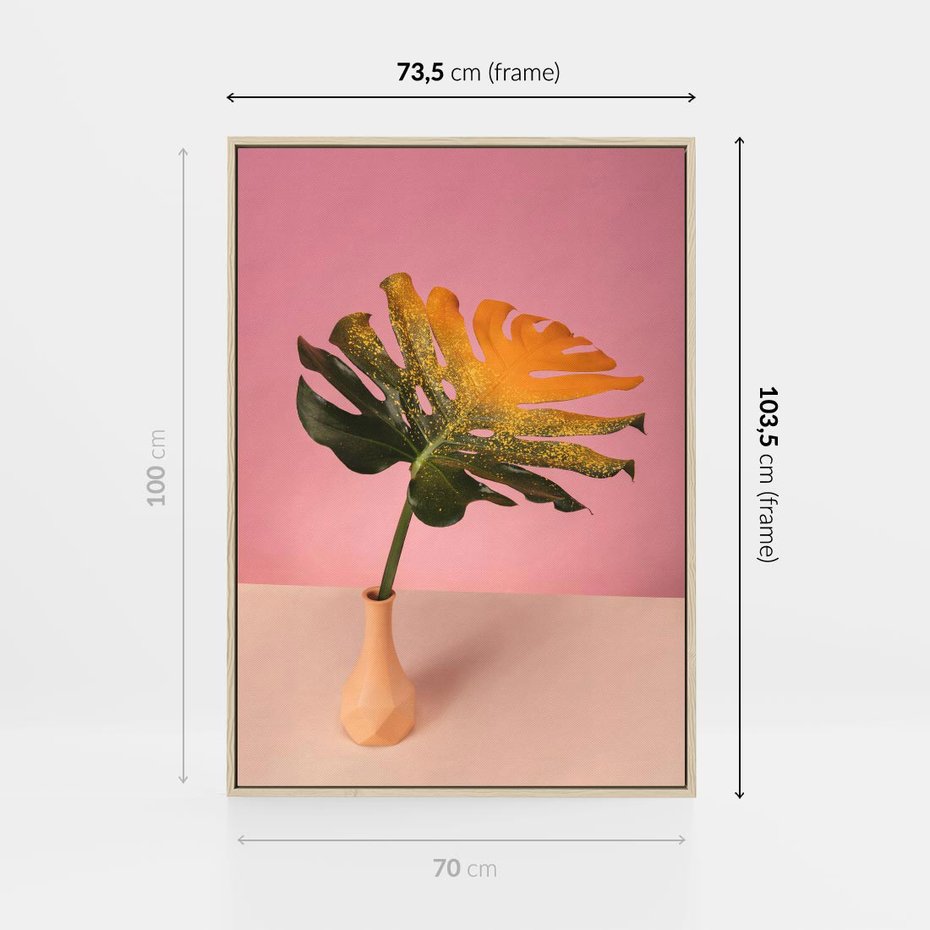 Obraz w ramie 70x100 - Egzotyczna monstera - monstera, liść - rama drewno
