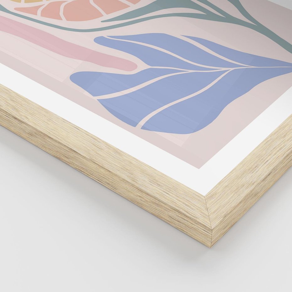 Plakat w ramie 40x50 - Wyjątkowe Ukojenie - pastelowe kwiaty, na beżowym tle - rama drewno