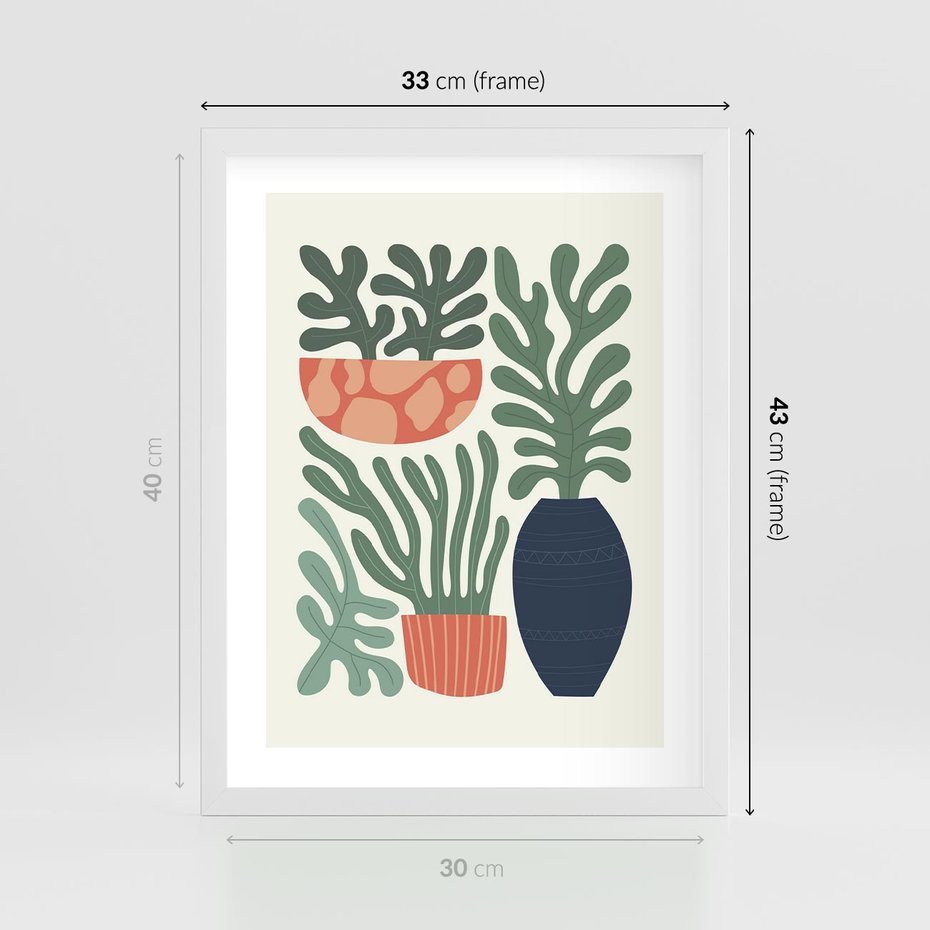 Plakat w ramie 30x40 - Abstrakcyjne Roślinne Formy - nowoczesna grafika, rośliny - rama biała