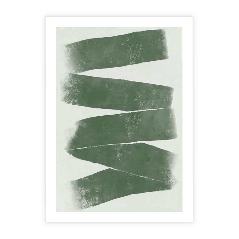 Plakat bez ramy 21x30 - Zielone Refleksje - abstrakcja, zgaszony zielony kolor