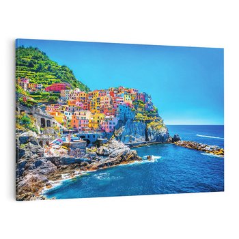 Obraz na płótnie 70x50 - Barwne Wybrzeże - nadmorskie miasto na klifie, kolorowe tęczowe budynki