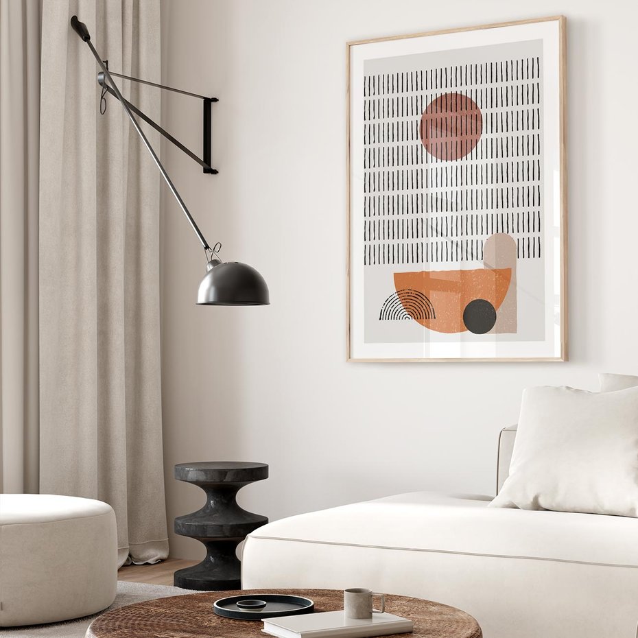 Plakat w ramie 40x50 - Symetria w Stylu Mid-Century - minimalistyczny obraz, mid-century styl - rama drewno