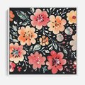 Obraz w ramie 50x50 - Labirynty melancholii - akwarelowe, pastelowe kwiaty na czarnym tle - rama biała
