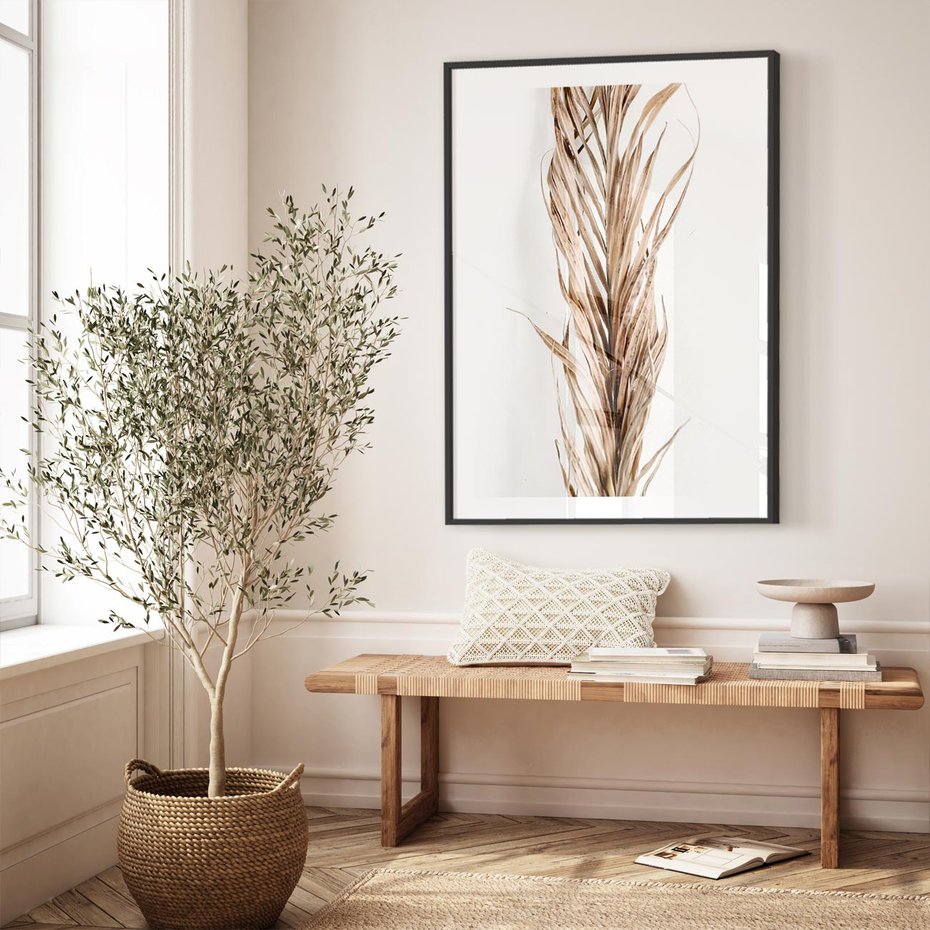 Plakat w ramie 50x70 - Minimalizm Palmowy: Sucha Uroda - sucha palma, minimalizm - rama czarna