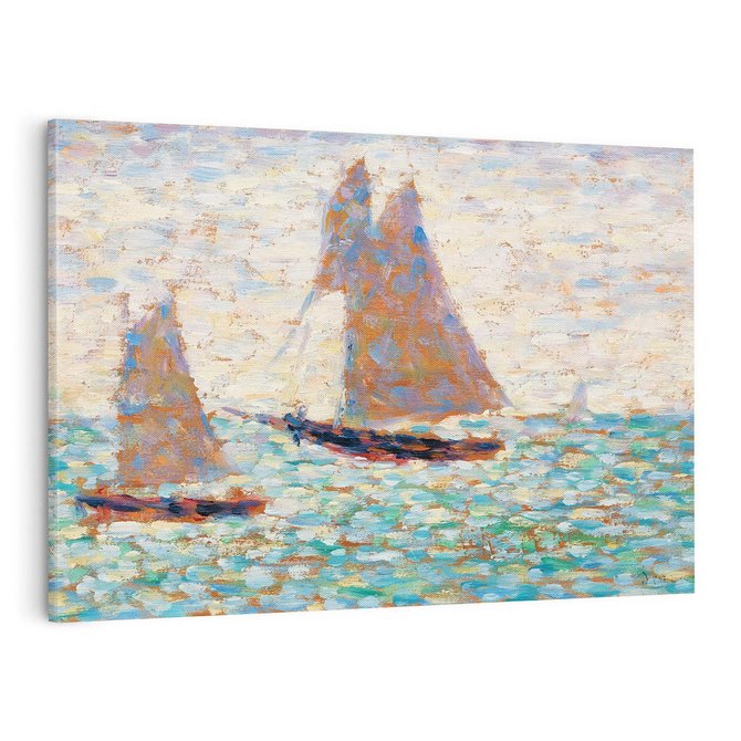 Obraz na płótnie 70x50 - "Dwie Żaglówki w Grandcamp" (1885) Georges Seurat - Reprodukcja - reprodukcja, obraz na płótnie