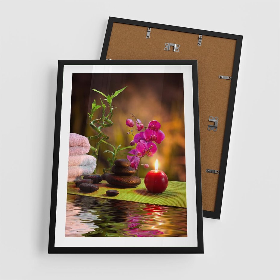 Plakat w ramie 50x70 - Światło Świecących Kwiatów w Spa - spa, świaca - rama czarna