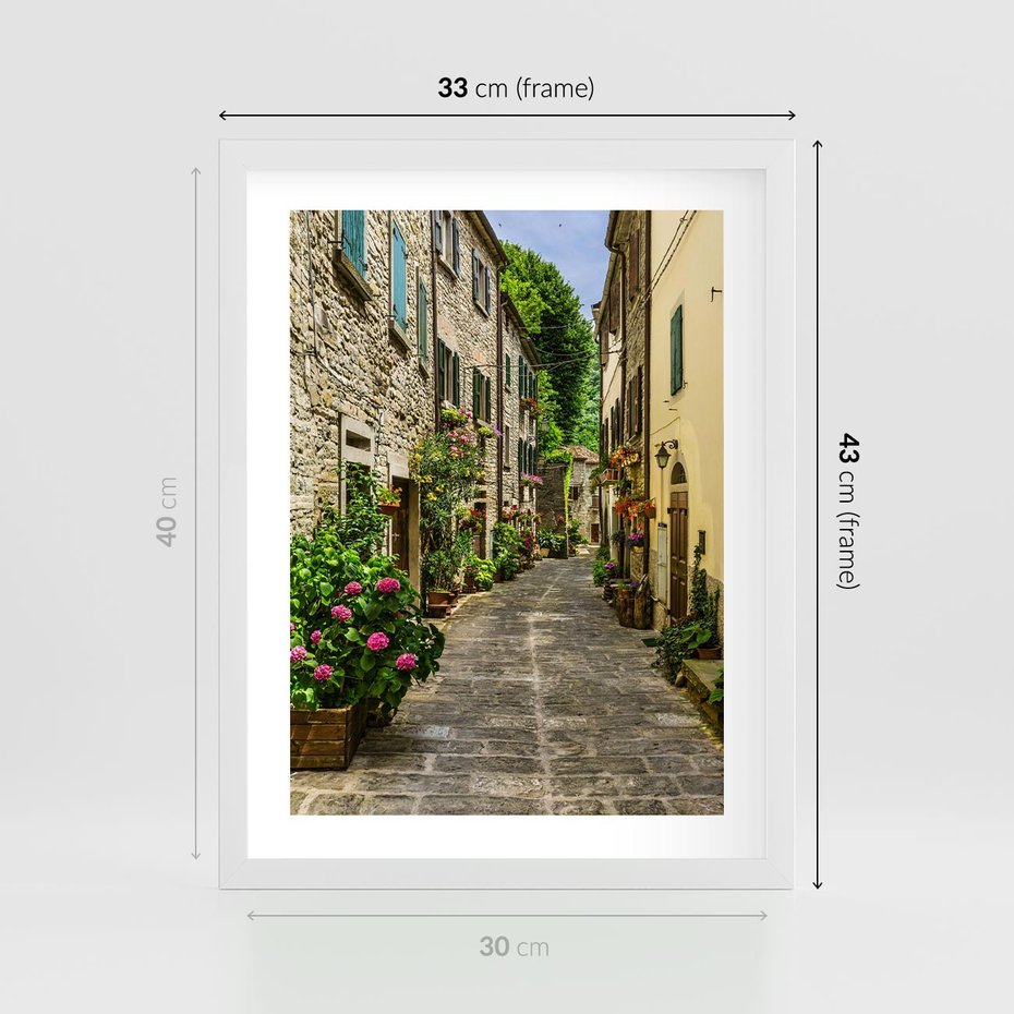 Plakat w ramie 30x40 - Spacer po Złotej Alei - uliczka, perspektywa - rama biała