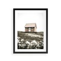 Plakat w ramie 30x40 - Krajobraz z Przeszłości: Kwitnąca Łąka w Sepii - domek na wzgórzu, kwitnąca łąka - rama czarna