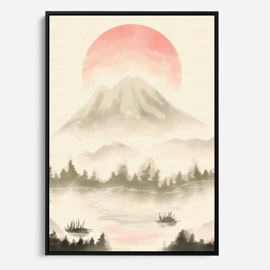 Obraz w ramie 50x70 - Przyroda Japonii - japońska akwarela, góry - rama czarna