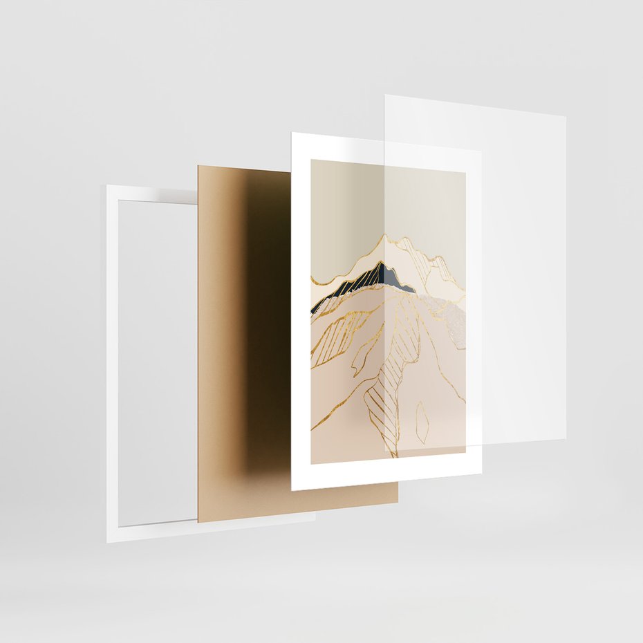 Zestaw obrazy w ramie 30x40 galeria - Złote, góry, abstrakcja, akwarela - rama biała