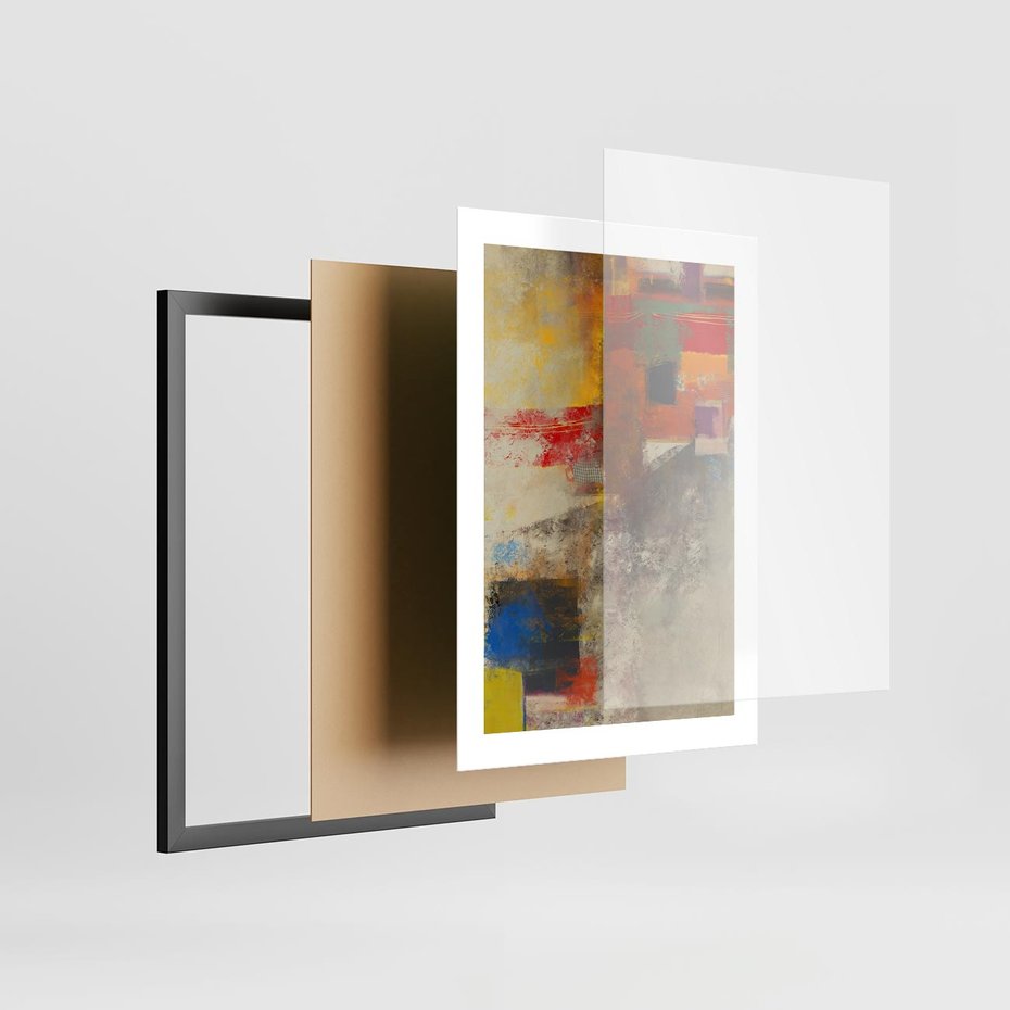 Plakat w ramie 30x40 - Abstrakcja olejna - kształty i kolory - abstrakcja, olejna - rama czarna