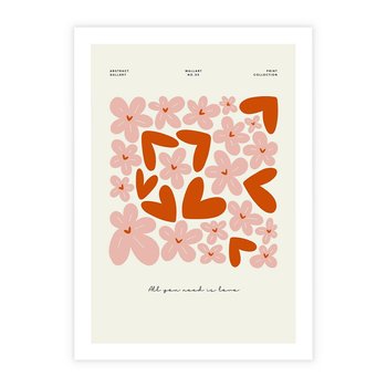 Plakat bez ramy 21x30 - Miłość w Kompozycji - grafika, kompozycja kwiaty i serca